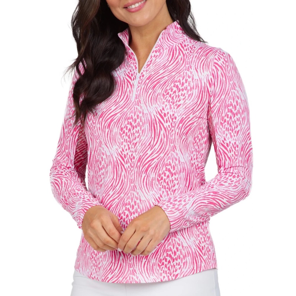 IBKUL Women's Alena Long Sleeve 1/4 Zip Mock Neck Shirt Size XS Pink UPF 50 NWT